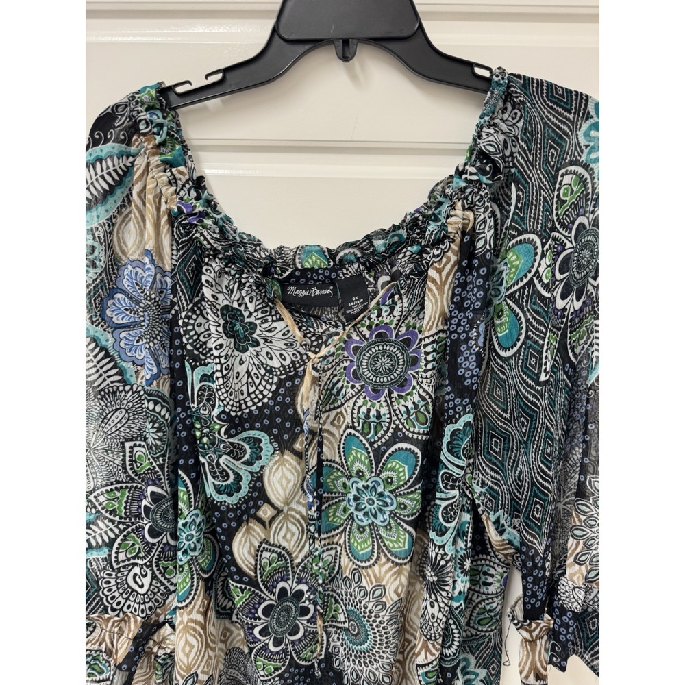 14/16W 0X Maggie Barnes Boho Artsy Print Blouse Top Flowy Hangs Well 007